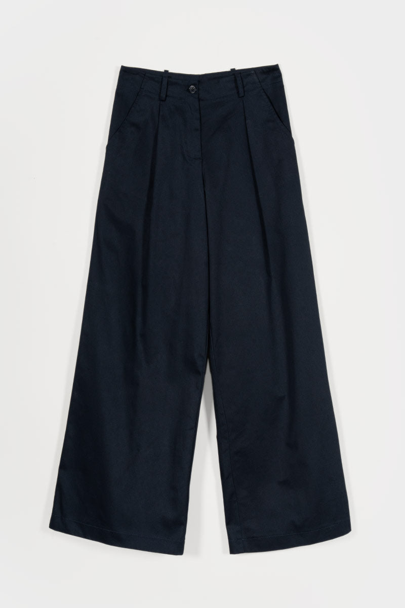 Pantaloni Palazzo Donna Cotone Blu Scuro Felicita - Rifò Lab Moda circolare made in Italy
