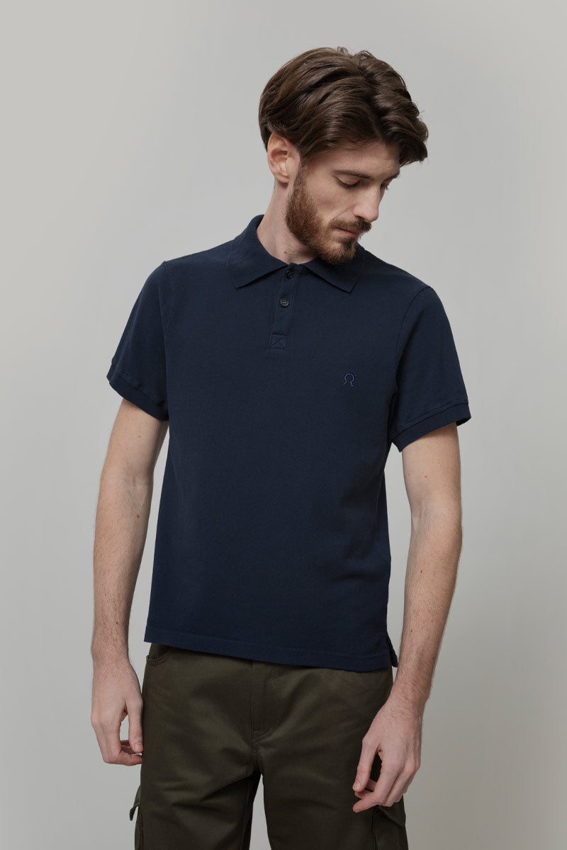 Maglietta Polo Uomo Maniche Corte Cotone Blu Luigi - Rifò