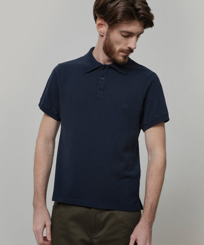 Maglietta Polo Uomo Maniche Corte Cotone Blu Luigi - Rifò