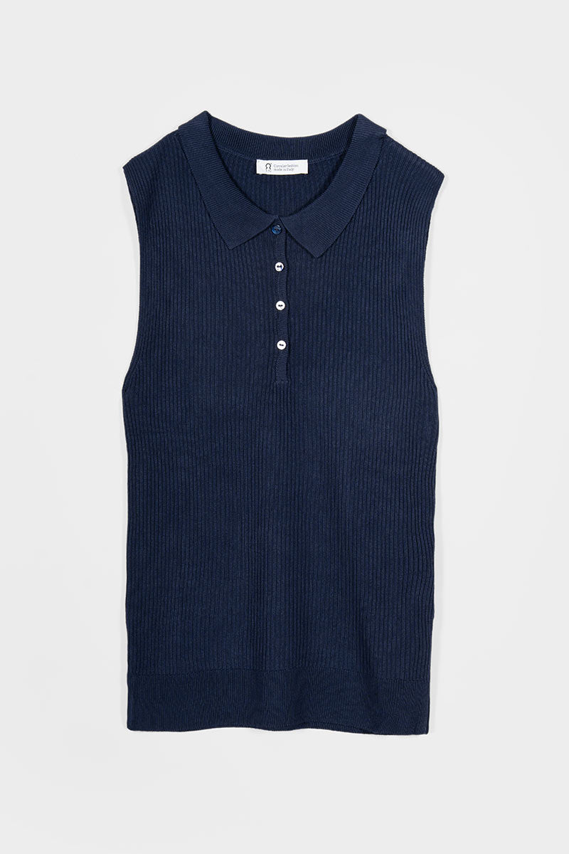 Maglia Polo Donna Senza Maniche Viscosa Rosa Blanca - Rifò Lab Moda circolare made in Italy