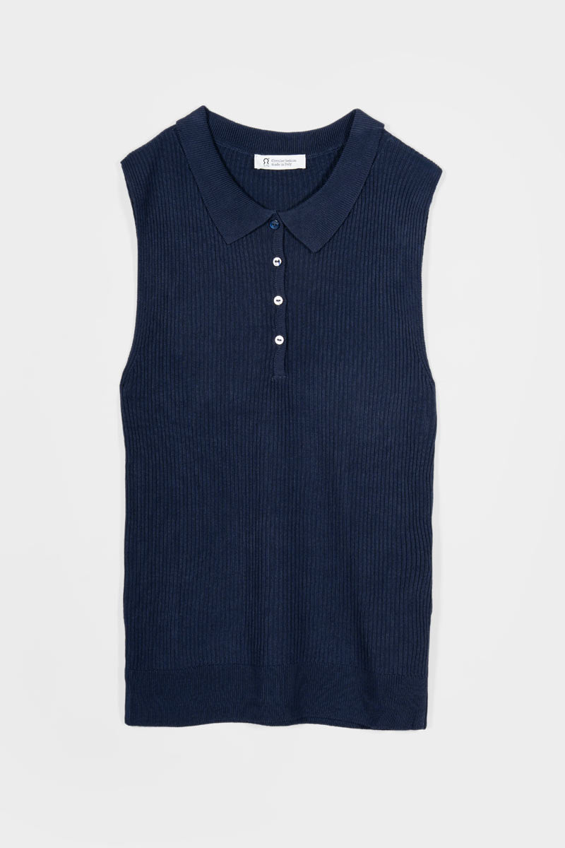 Maglia Polo Donna Senza Maniche Viscosa Blanca - Rifò Lab Moda circolare made in Italy