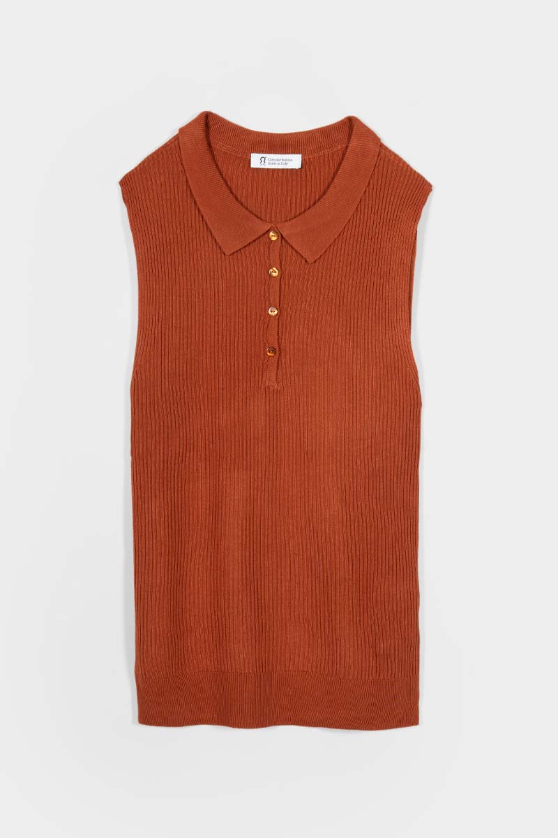 Maglia Polo Donna Senza Maniche Viscosa Blanca - Rifò Lab Moda circolare made in Italy