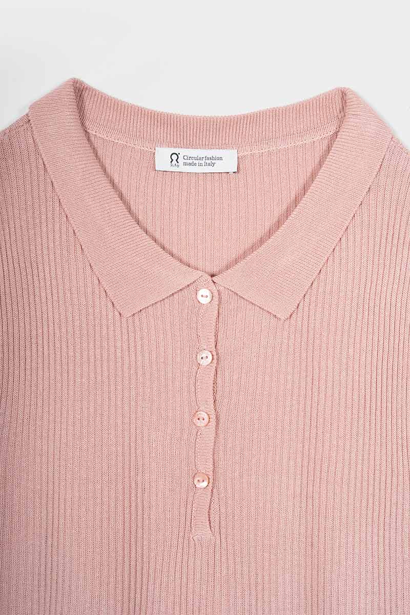 Maglia Polo Donna Senza Maniche Viscosa Rosa Blanca - Rifò Lab Moda circolare made in Italy