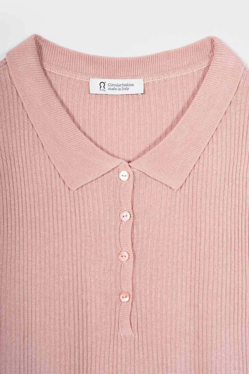 Maglia Polo Donna Senza Maniche Viscosa Rosa Blanca - Rifò Lab Moda circolare made in Italy