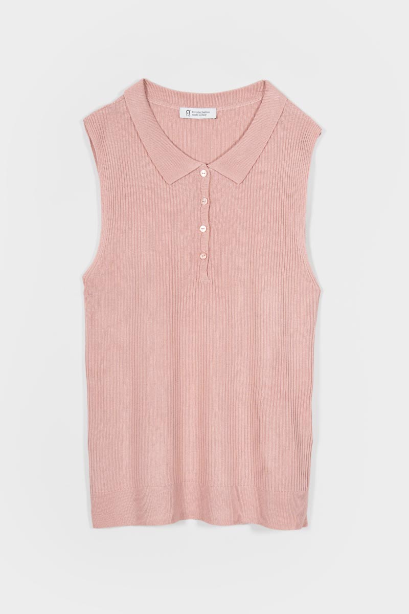 Maglia Polo Donna Senza Maniche Viscosa Rosa Blanca - Rifò Lab Moda circolare made in Italy