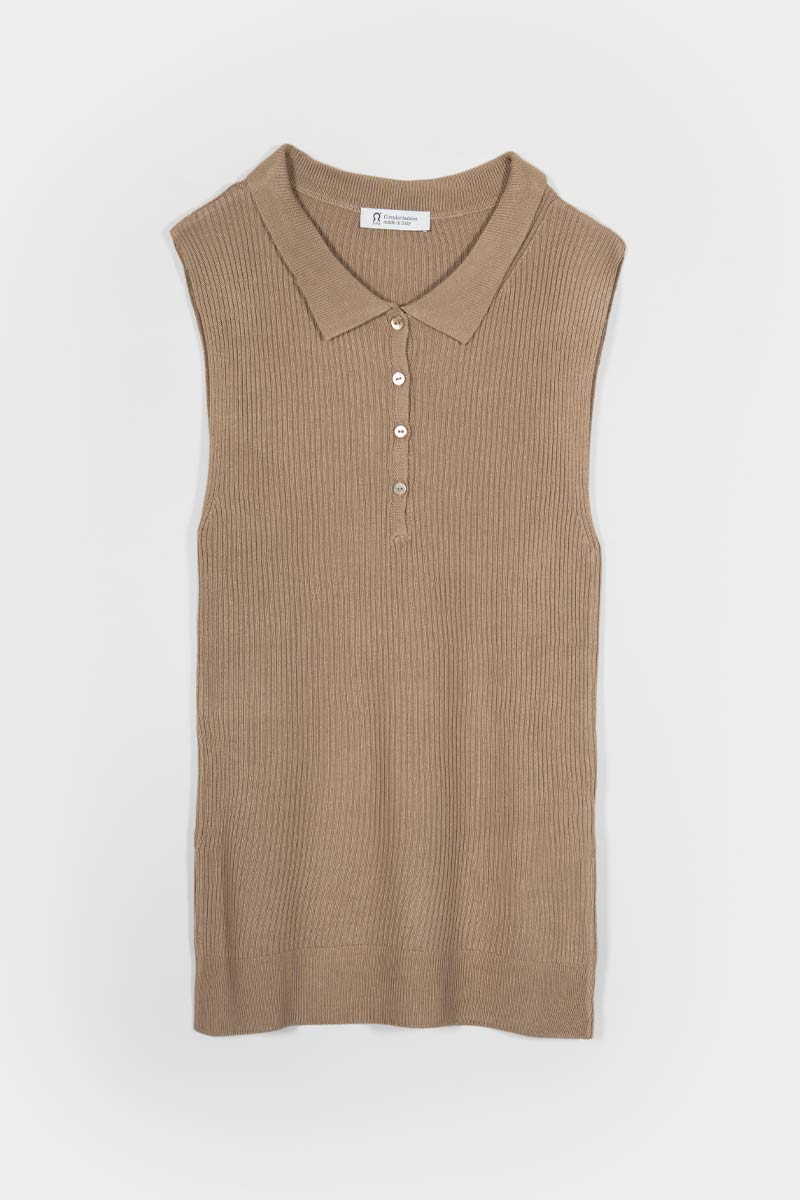 Maglia Polo Donna Senza Maniche Viscosa Blanca - Rifò Lab Moda circolare made in Italy