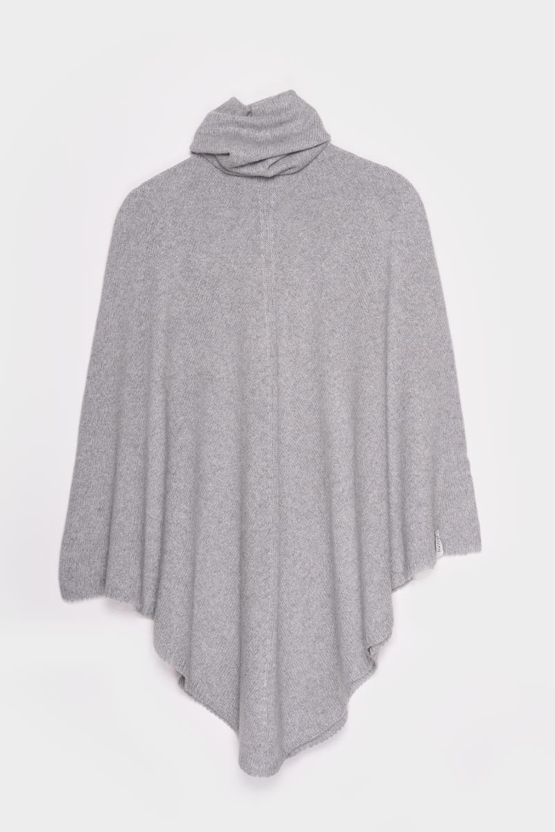 Grigio Calce | Poncho cashmere rigenerato collo alto