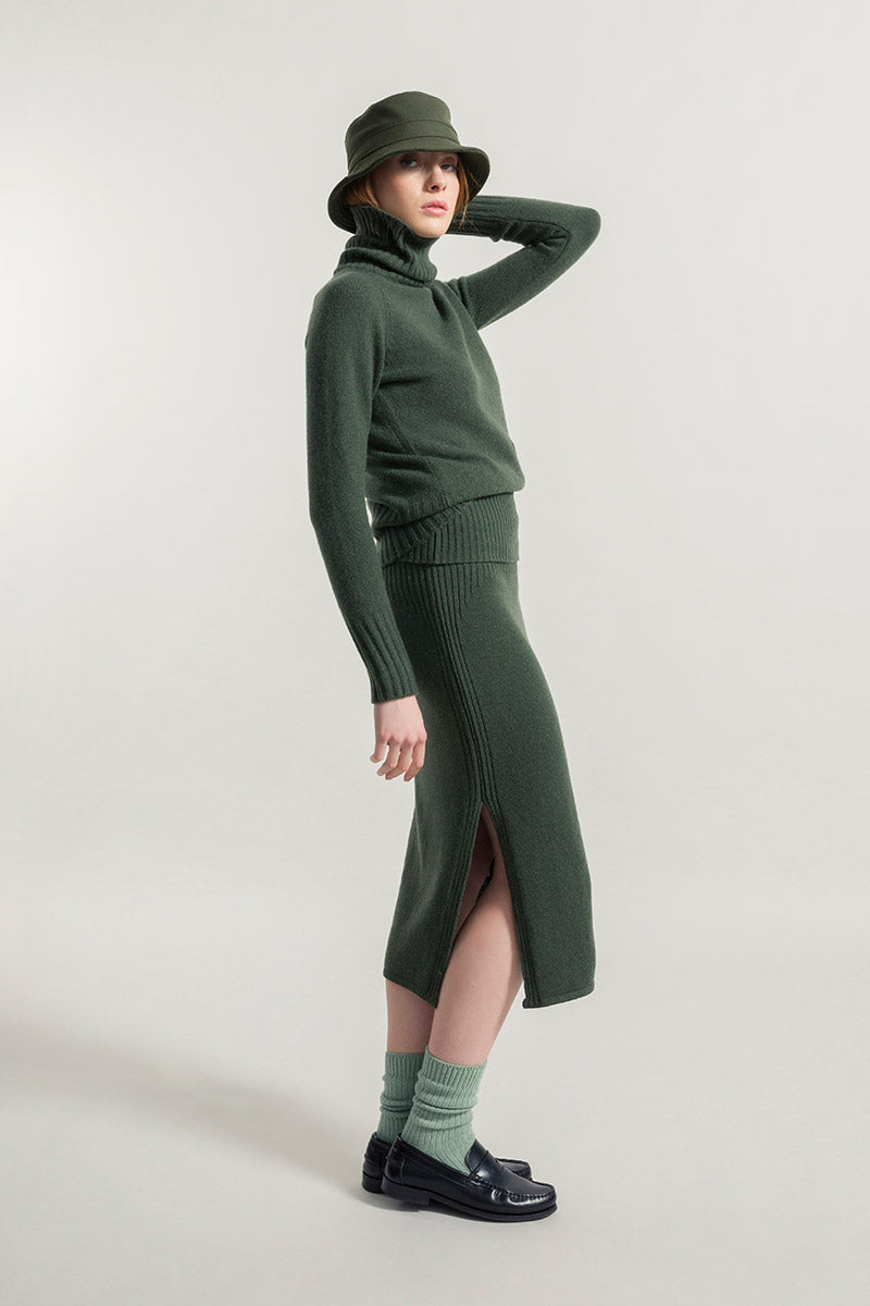 Gonna Lunga Cashmere Rigenerato Ginevra Verde - Moda Circolare Rifò