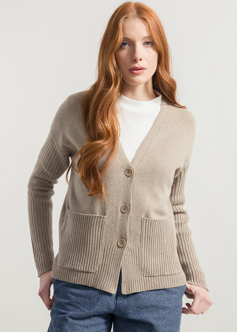 Beige Sabbia | Cardigan Donna Cashmere Rigenerato Fiorenza