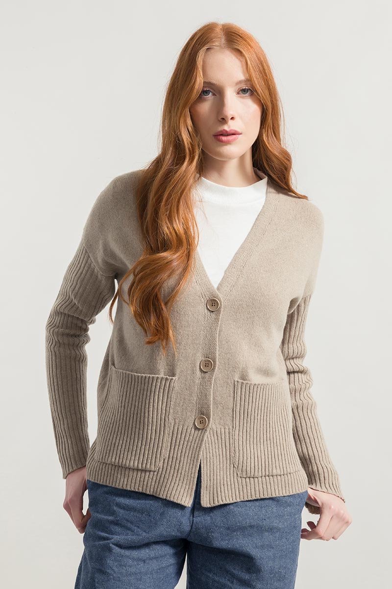 Beige Sabbia | Cardigan Donna Cashmere Rigenerato Fiorenza