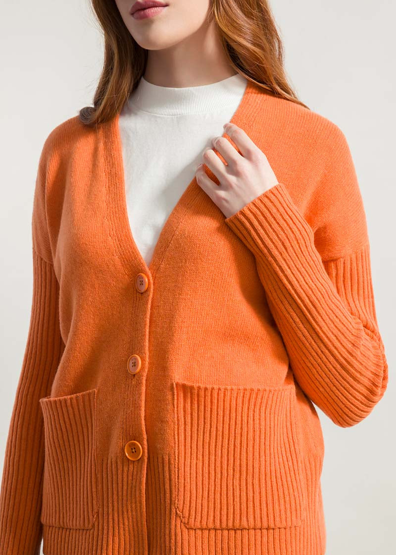 Arancio Becco D'Oca | Cardigan Donna Cashmere Rigenerato Fiorenza