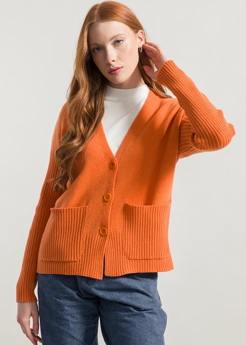 Arancio Becco D'Oca | Cardigan Donna Cashmere Rigenerato Fiorenza