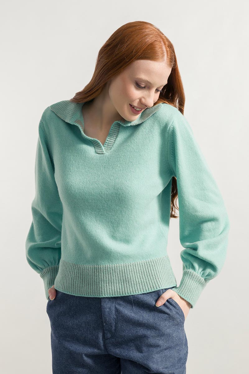 Maglia Polo Donna Cashmere Chiara Verde - Moda Sostenibile Rifò