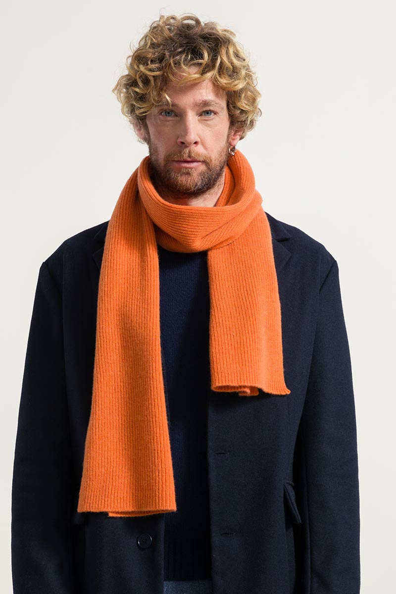 Arancio Becco d'Oca | Sciarpa Costine cashmere rigenerato Federico