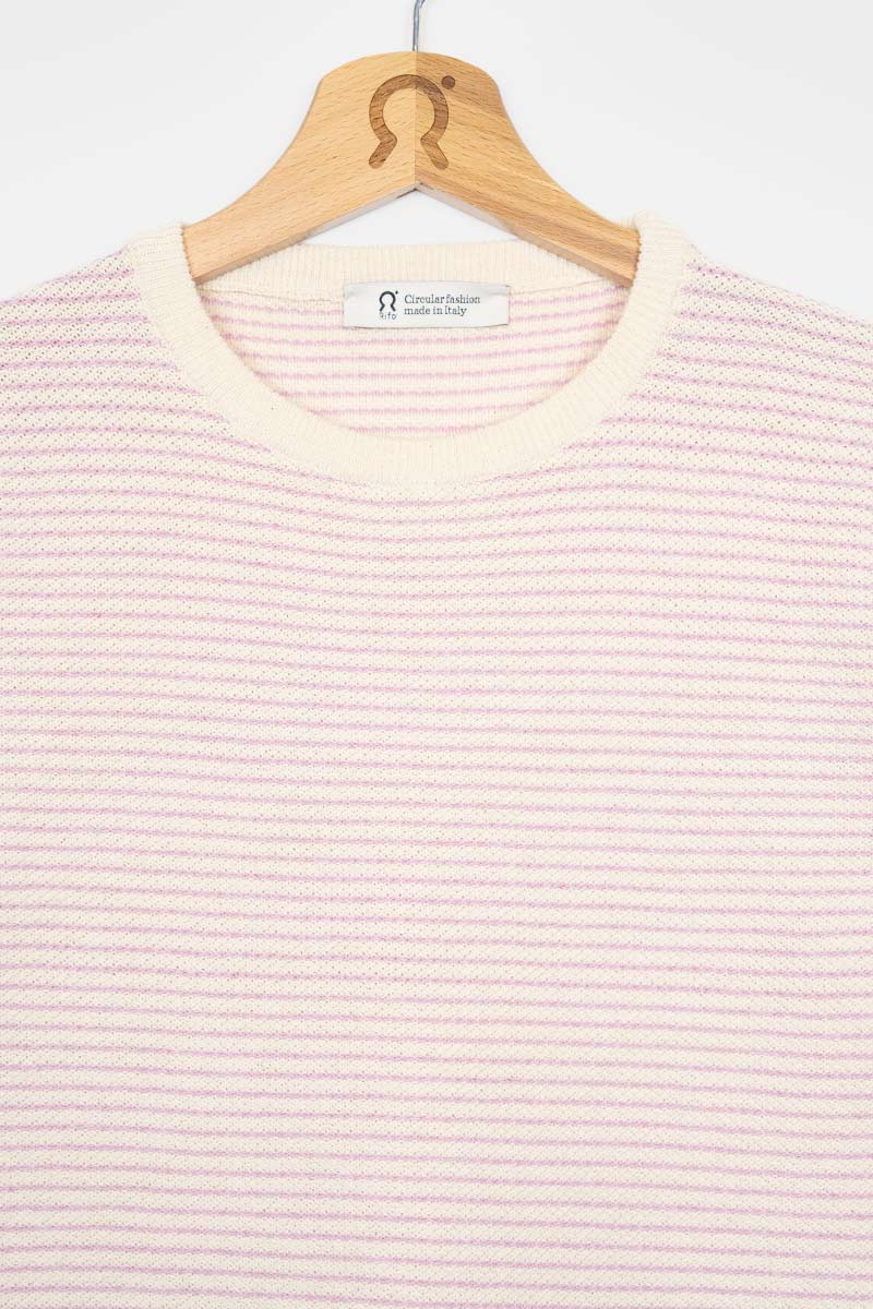 Bianco Burro + Rosa Magnolia | Maglia Maniche Corte Cotone Rigenerato