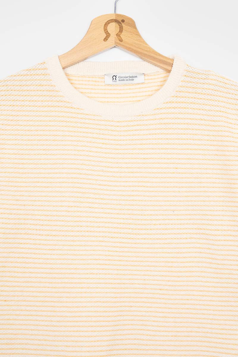 Bianco Burro + Arancio Papaya | Maglia Maniche Corte Cotone Rigenerato