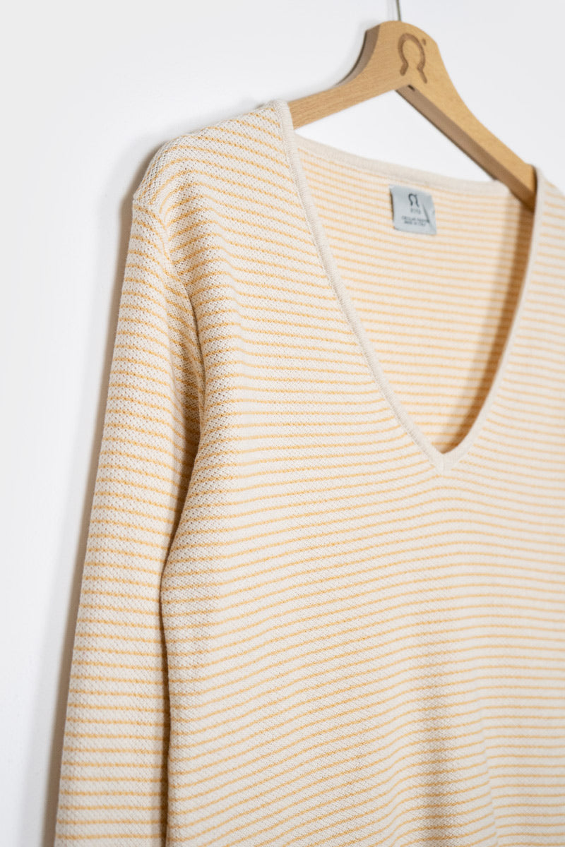 Bianco Burro + Arancio Papaya | Maglia Donna Cotone Rigenerato Marion