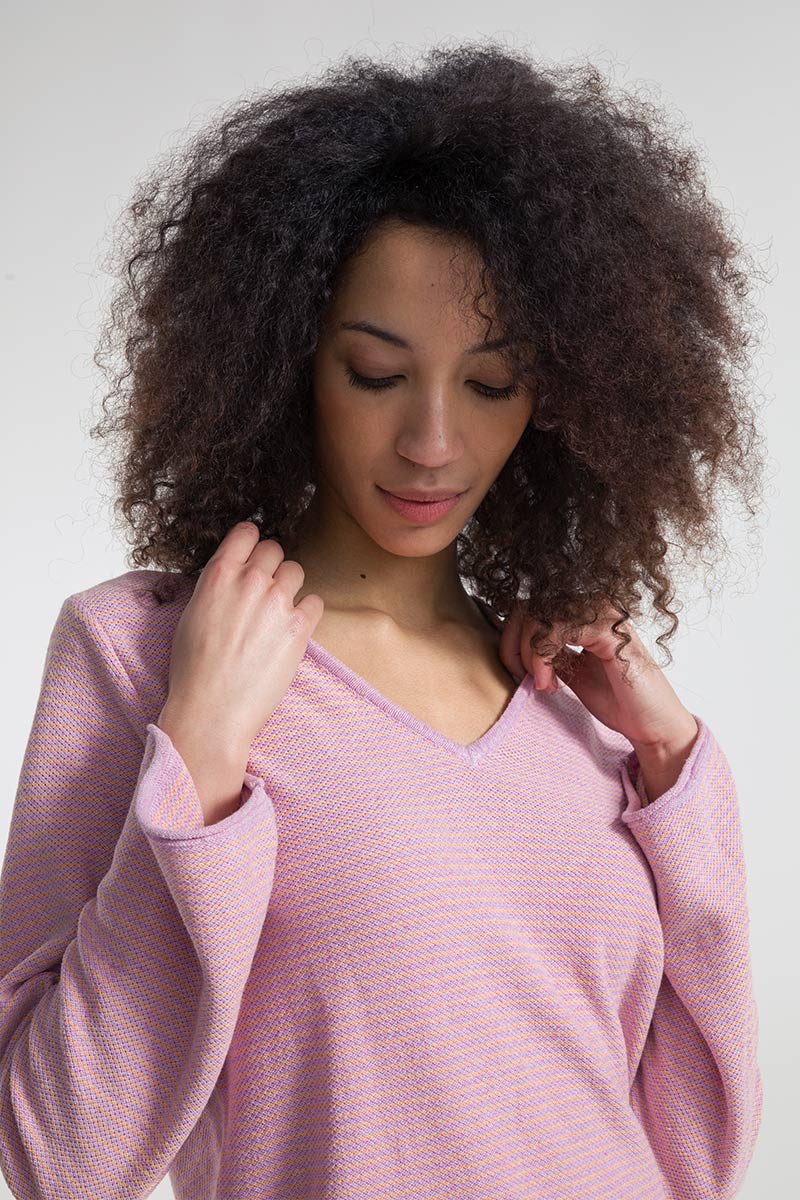 Rosa Magnolia + Arancio Papaya | Maglia Donna Cotone Rigenerato Marion