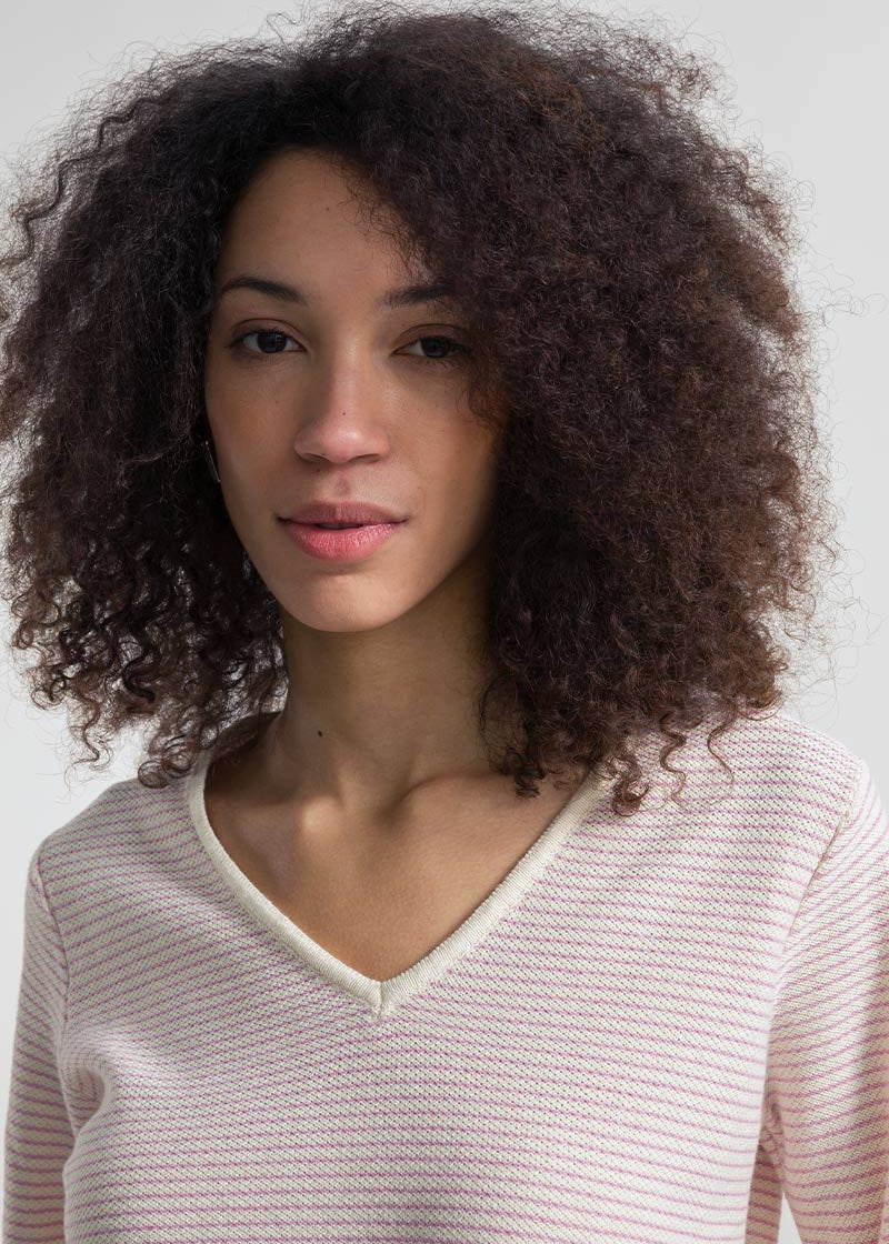 Bianco Burro + Rosa Magnolia | Maglia Donna Cotone Rigenerato Marion