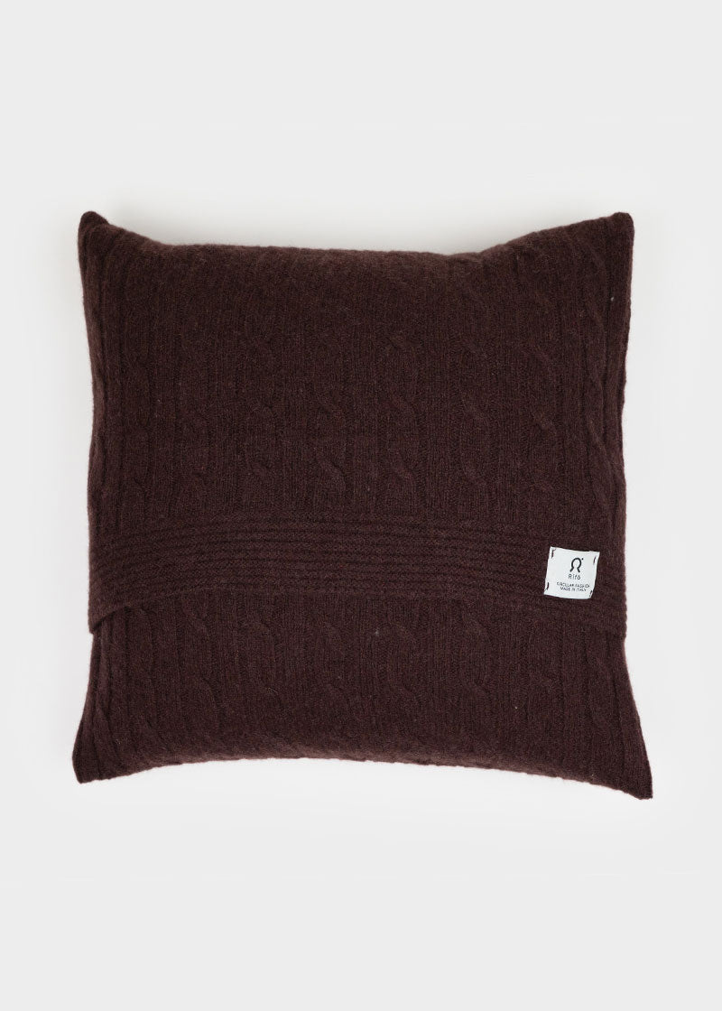 Marrone Caffè | Copricuscino trecce cashmere rigenerato