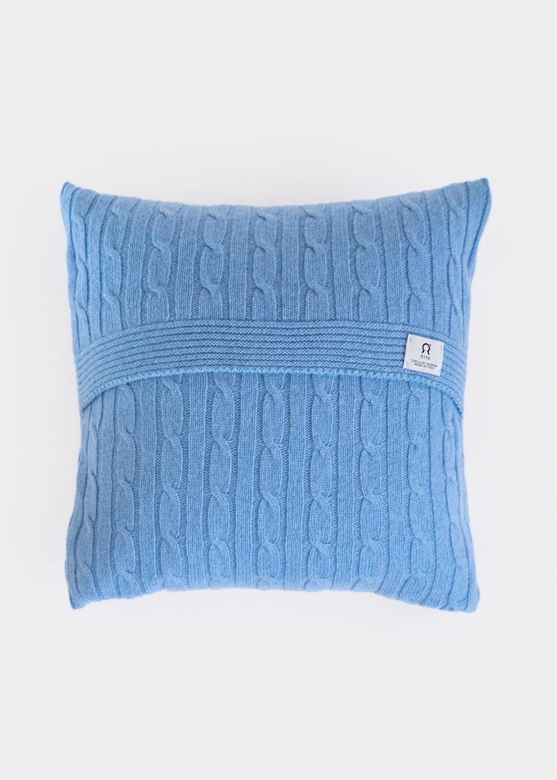 Azzurro Ortensia | Copricuscino trecce cashmere rigenerato