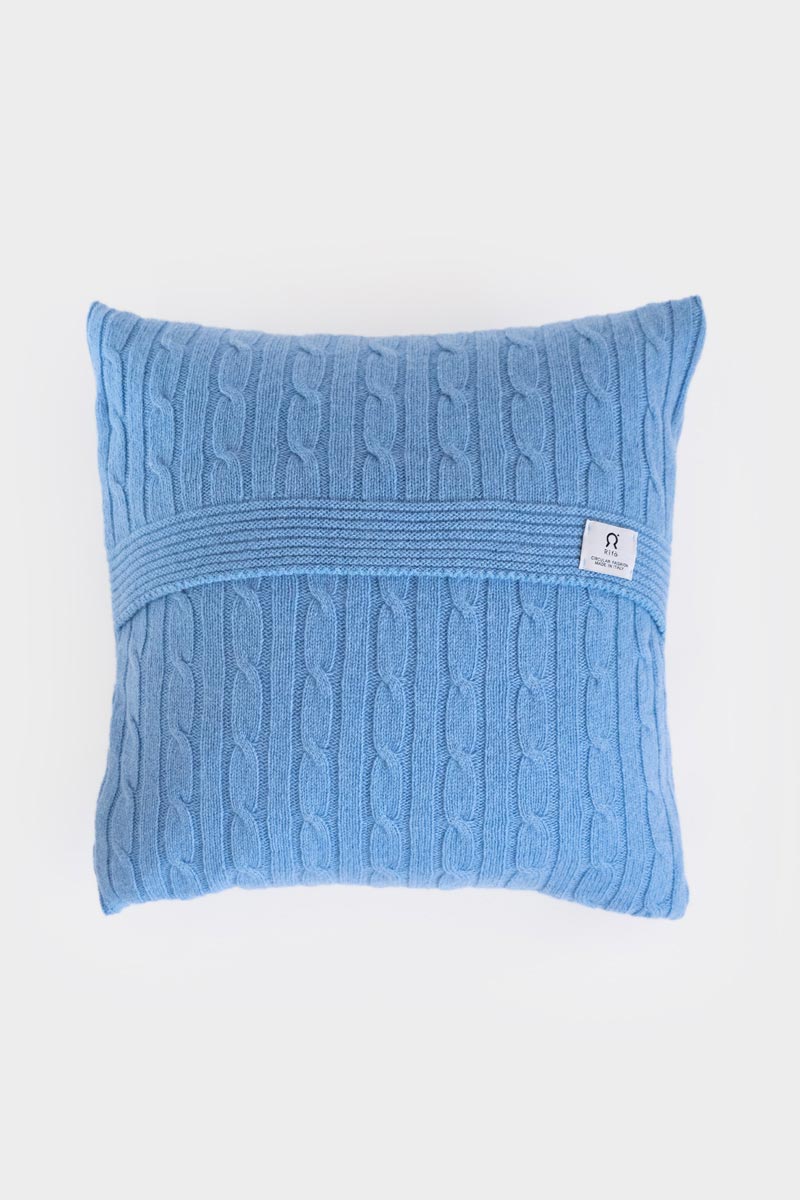 Azzurro Ortensia | Copricuscino trecce cashmere rigenerato