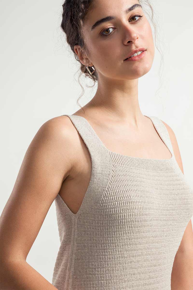 Beige Avena | Abito Tubino in Maglia Donna Cotone Rigenerato Luna