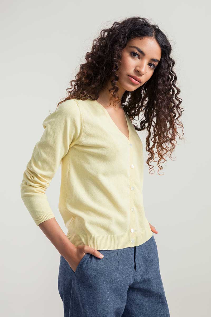 Cardigan Cotone Donna Lucia Giallo - Moda Sostenibile Rifò