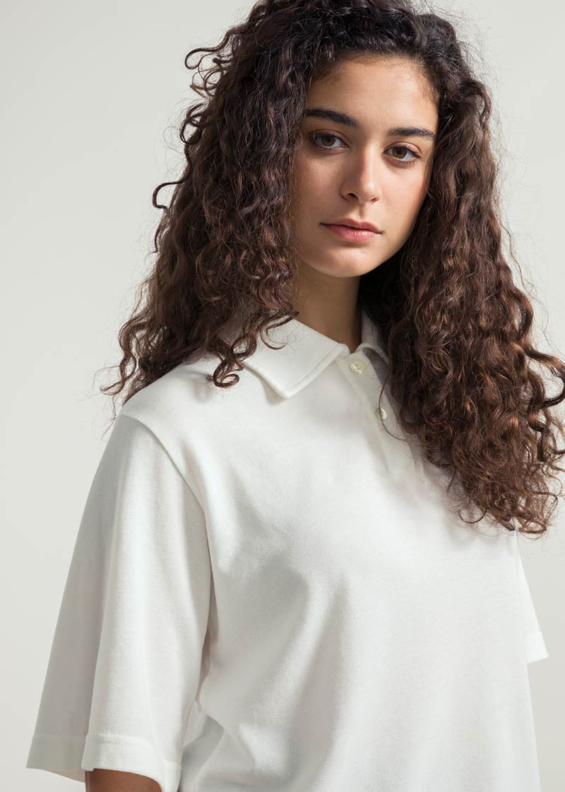 Bianco Latte | Maglia Polo Donna Cotone Rigenerato Ludo