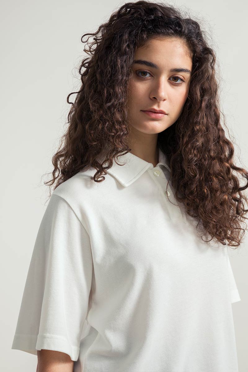 Bianco Latte | Maglia Polo Donna Cotone Rigenerato Ludo