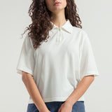 Bianco Latte | Maglia Polo Donna Cotone Rigenerato Ludo