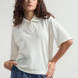 Bianco Latte | Maglia Polo Donna Cotone Rigenerato Ludo