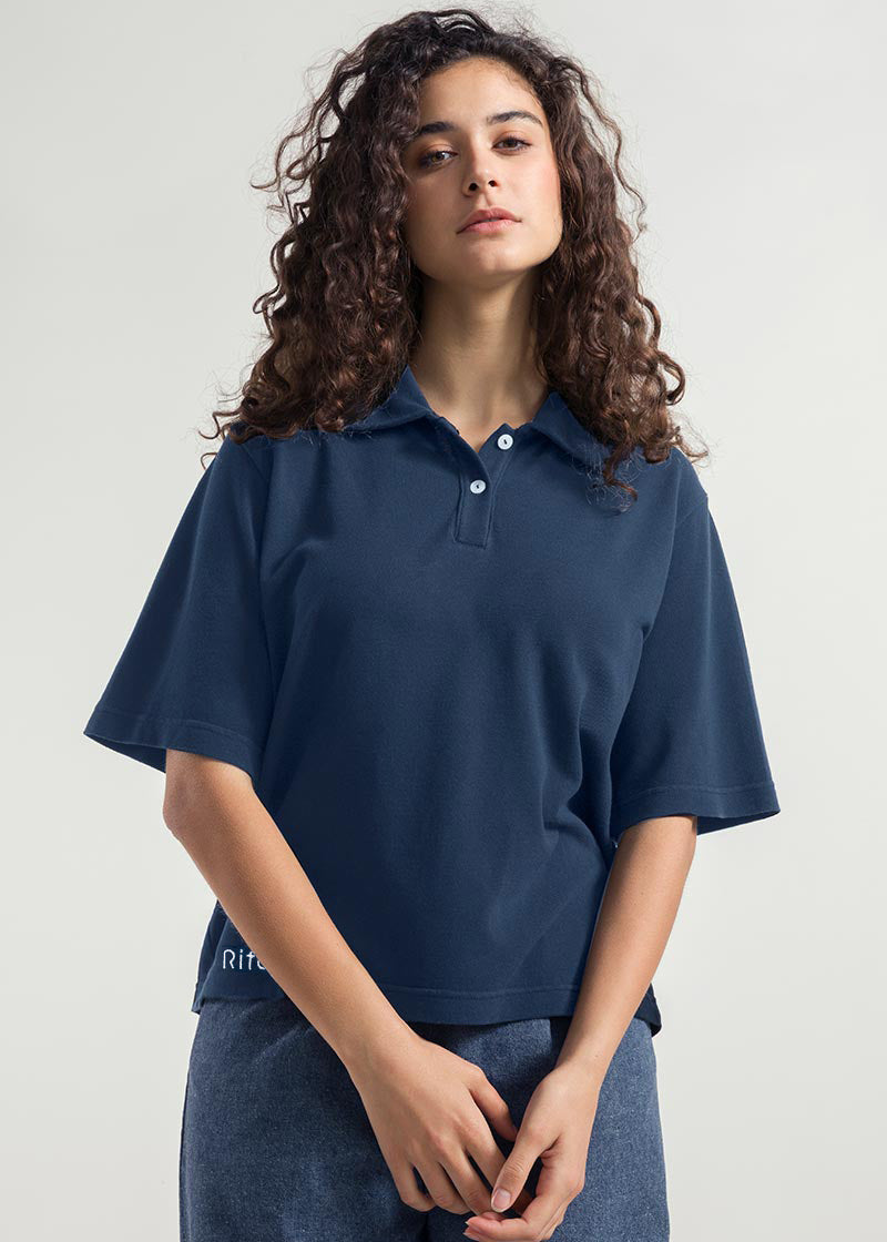 Blu Balena | Maglia Polo Donna Cotone Rigenerato Ludo