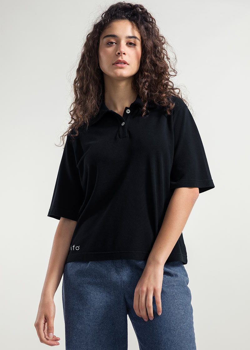 Nero Corvino | Maglia Polo Donna Cotone Rigenerato Ludo