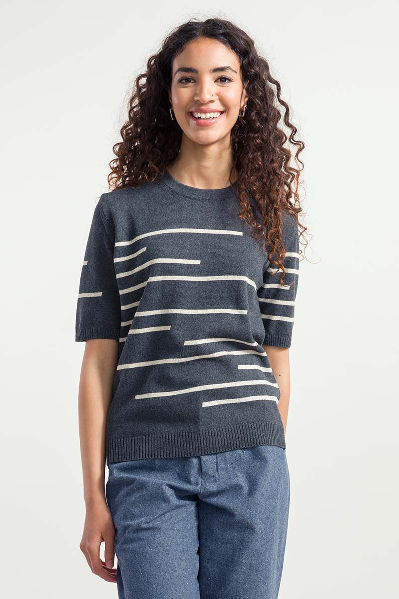 Maglia a Righe Donna Cotone Rigenerato Clio Grigio - Rifò