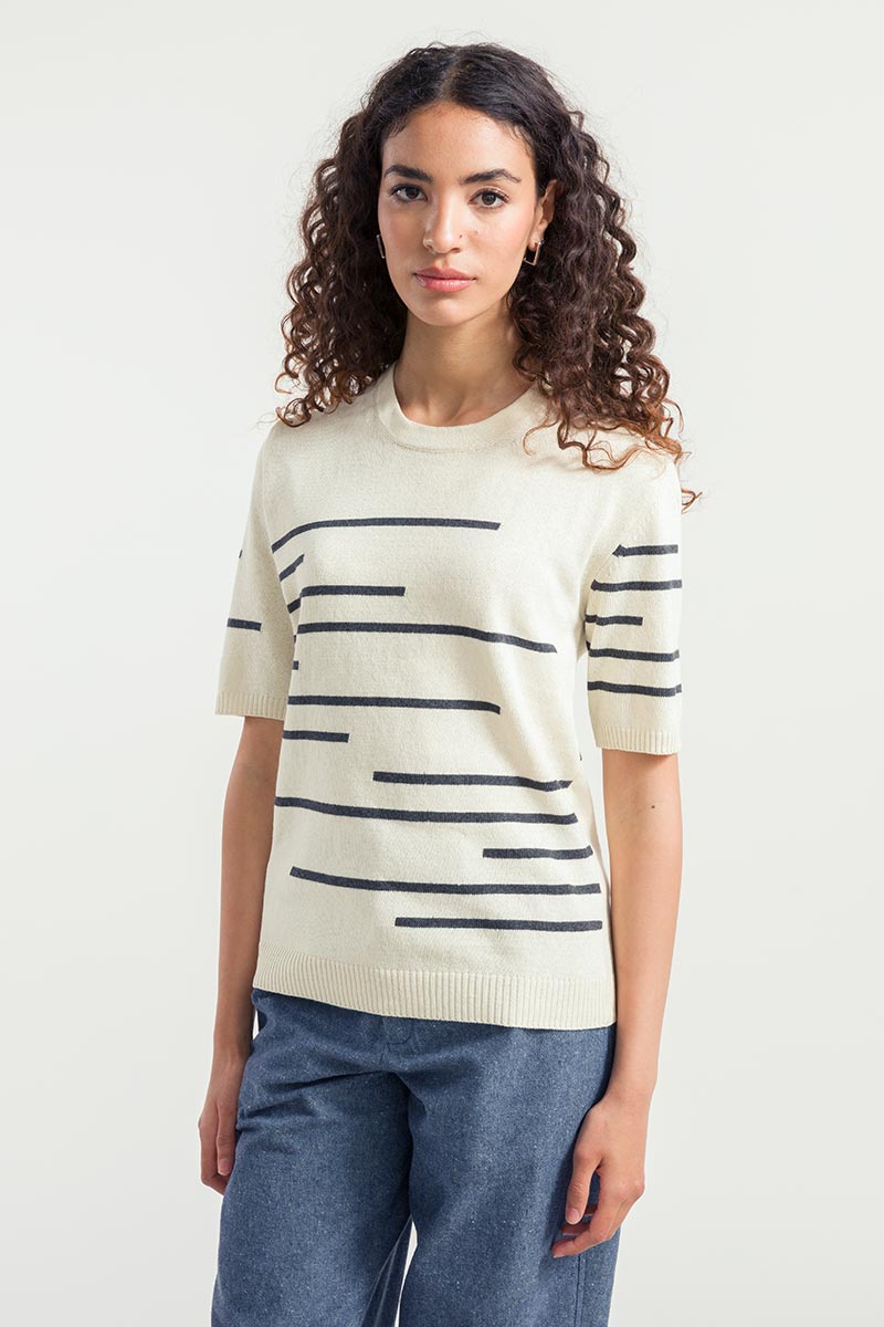 Maglia a Righe Donna Cotone Rigenerato Clio Bianco - Rifò