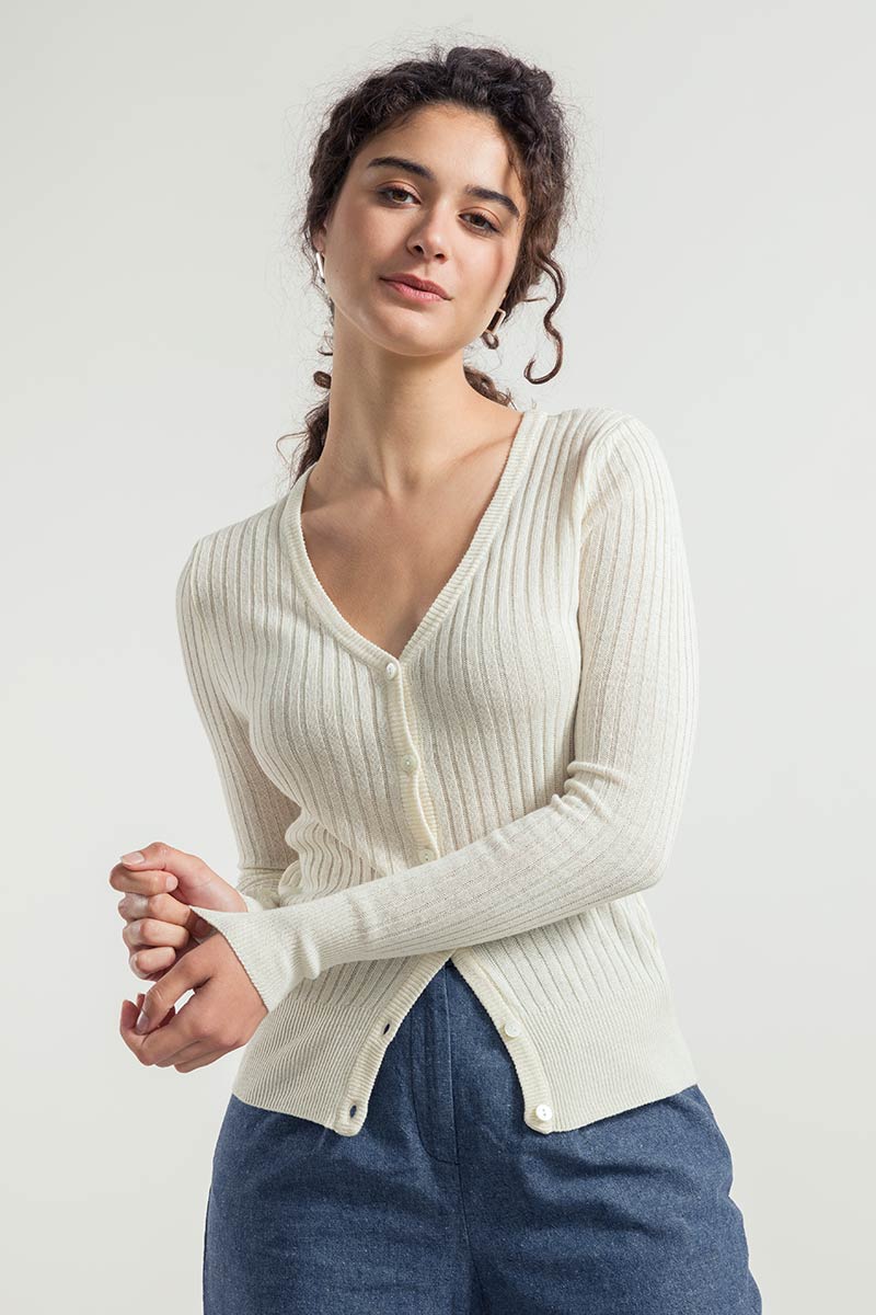 Bianco Grezzo | Cardigan seta rigenerata