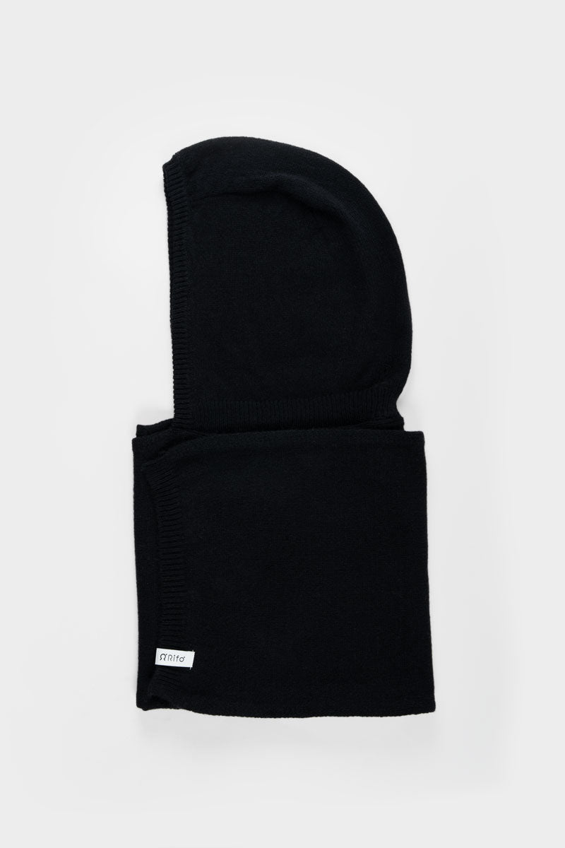 Men Women Hooded Scarf Recycled Cashmere Black - Rifò