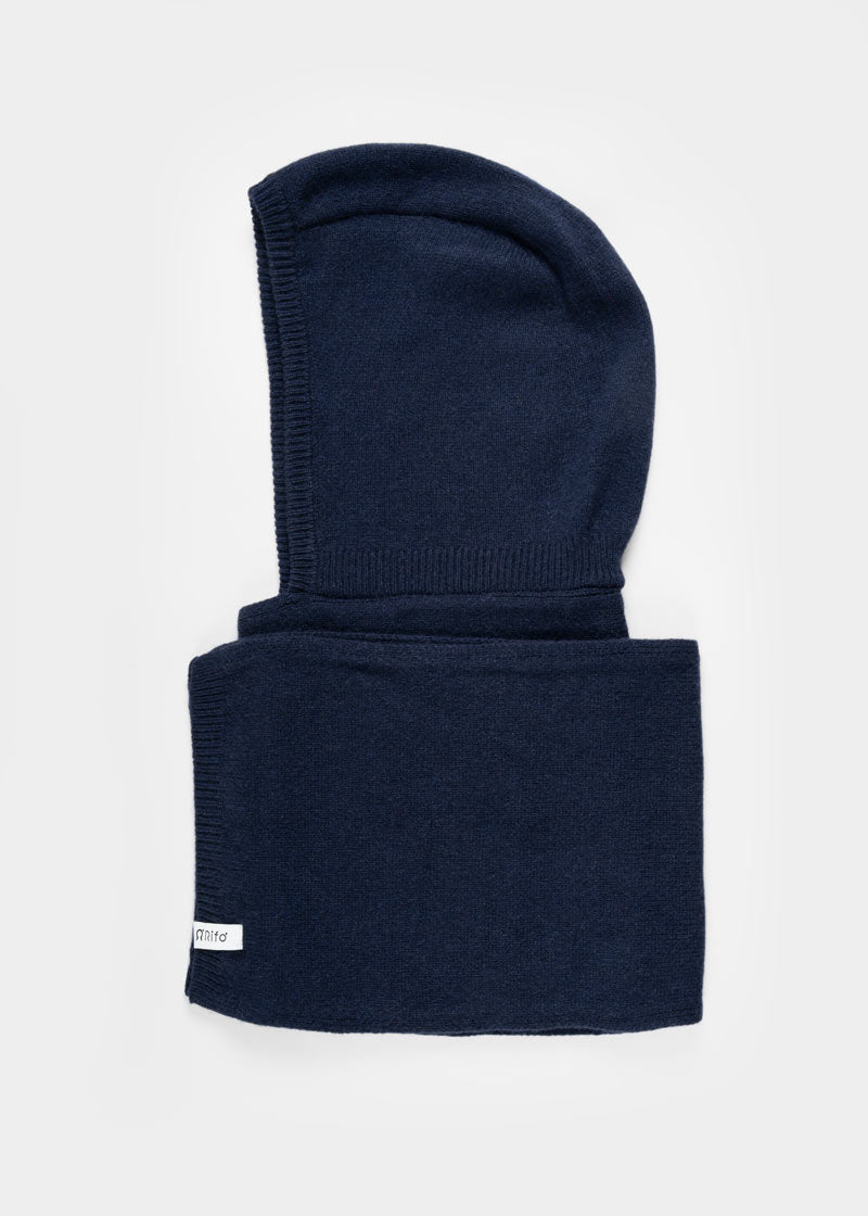 Sciarpa Cappuccio Cashmere Rigenerato Blu Ilenia - Rifò Lab Moda circolare made in Italy