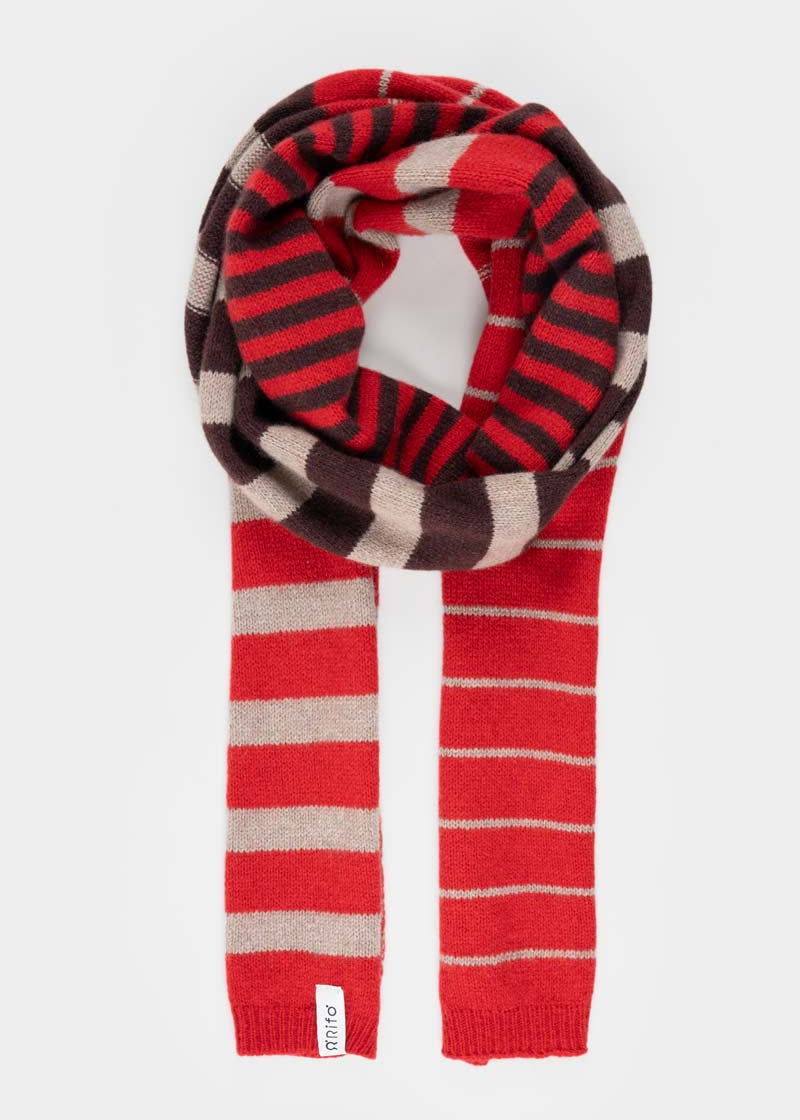 Sciarpa Cashmere Sottile a Righe Rossa Rino - Rifò Lab Moda circolare made in Italy