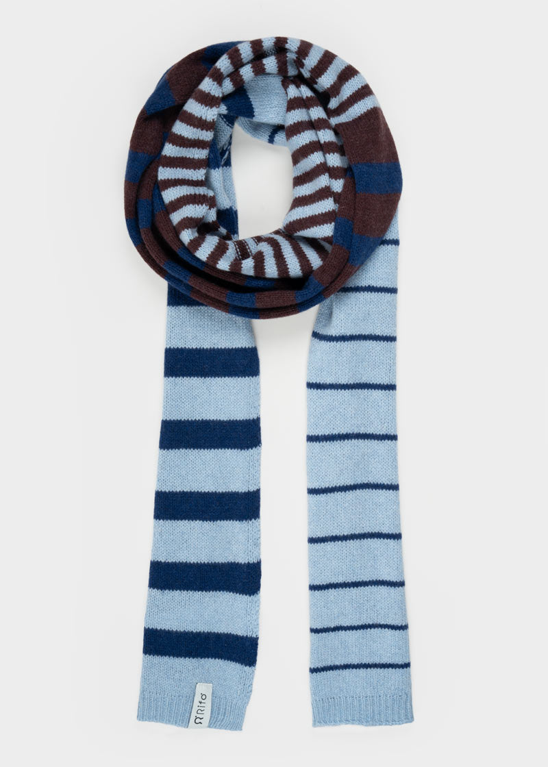 Sciarpa Cashmere Sottile a Righe Azzurro Rino - Rifò Lab Moda circolare made in Italy