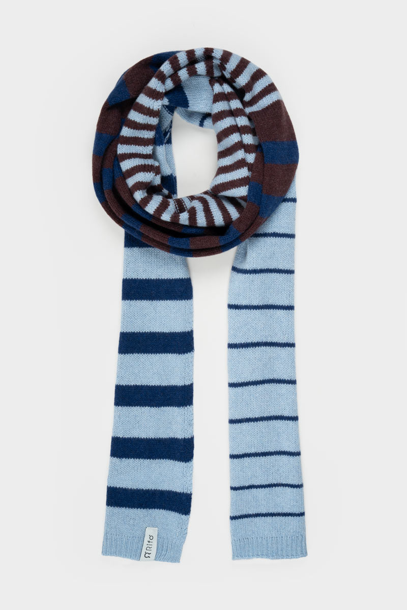 Sciarpa Cashmere Sottile a Righe Azzurro Rino - Rifò Lab Moda circolare made in Italy