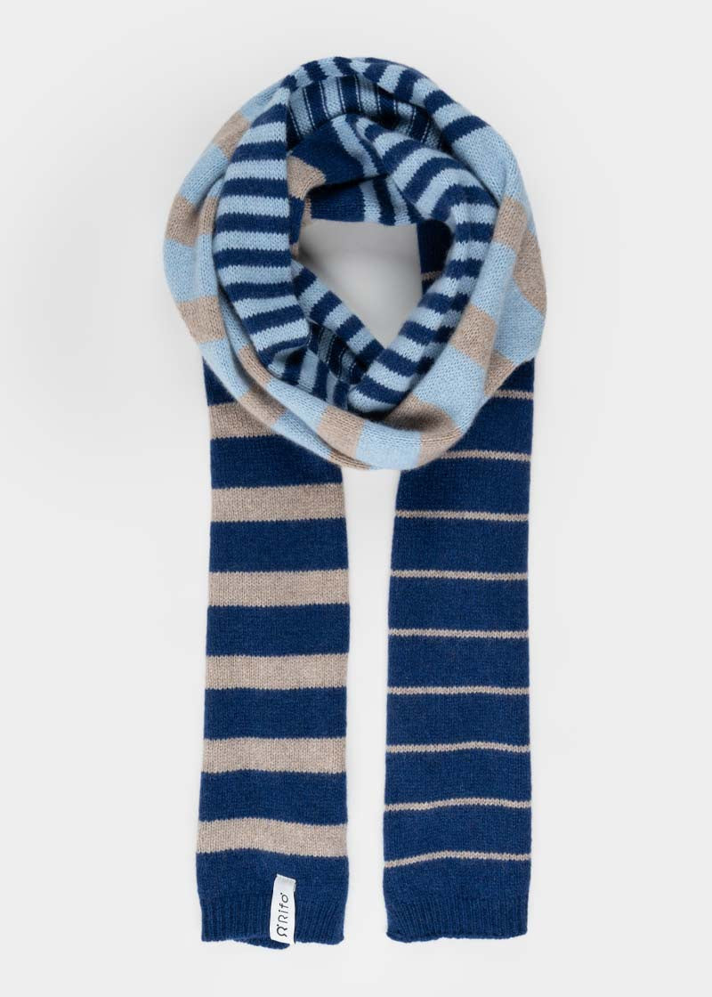 Sciarpa Cashmere Sottile a Righe Blu Rino - Rifò Lab Moda circolare made in Italy