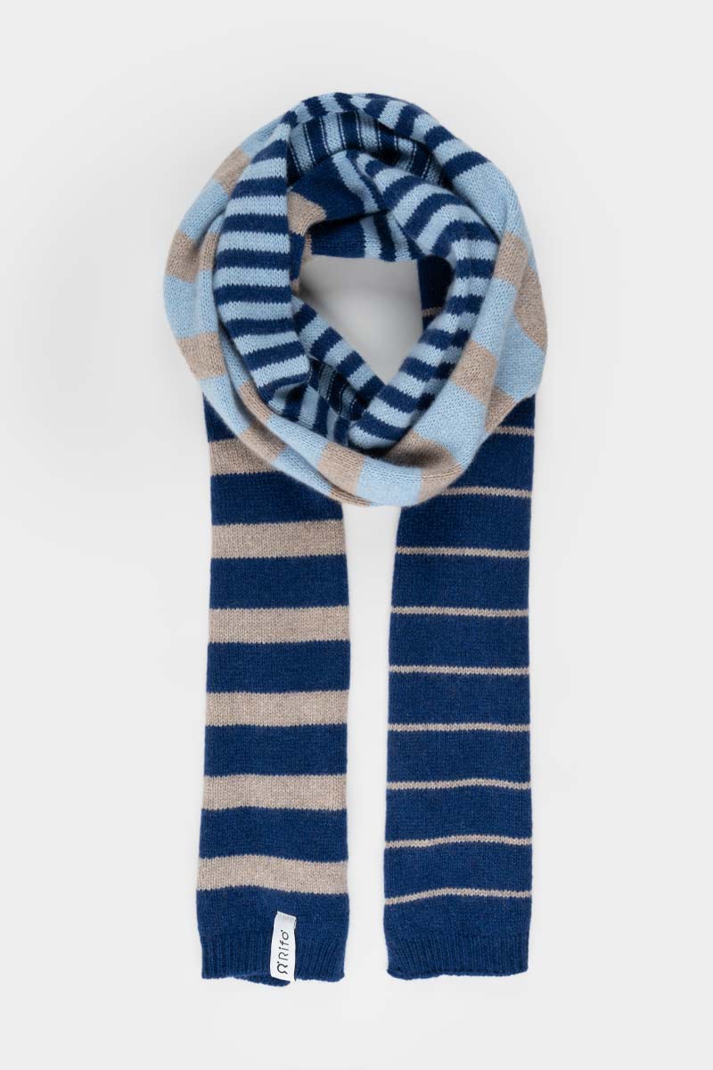 Sciarpa Cashmere Sottile a Righe Blu Rino - Rifò Lab Moda circolare made in Italy