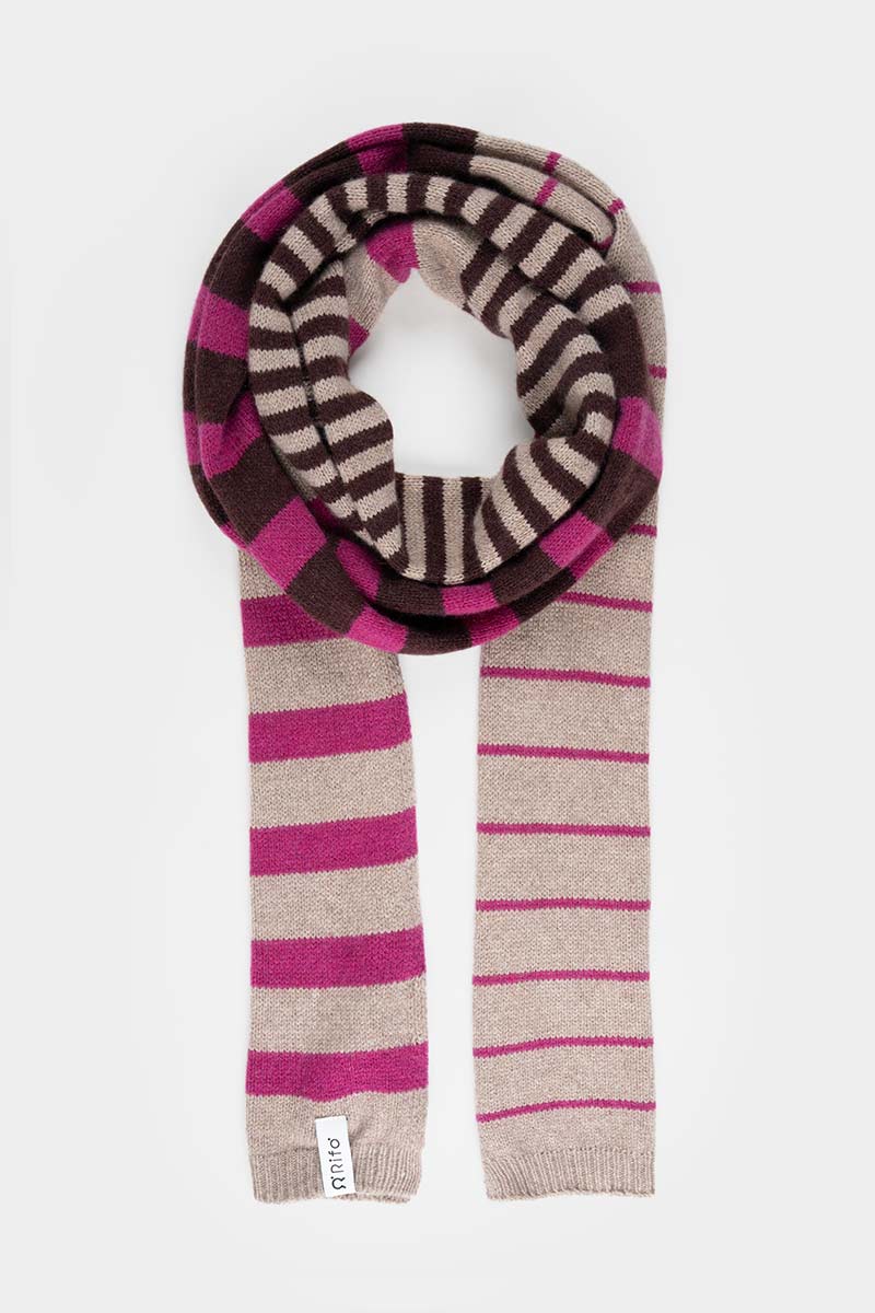 Sciarpa Cashmere Sottile a Righe Beige Rino - Rifò Lab Moda circolare made in Italy