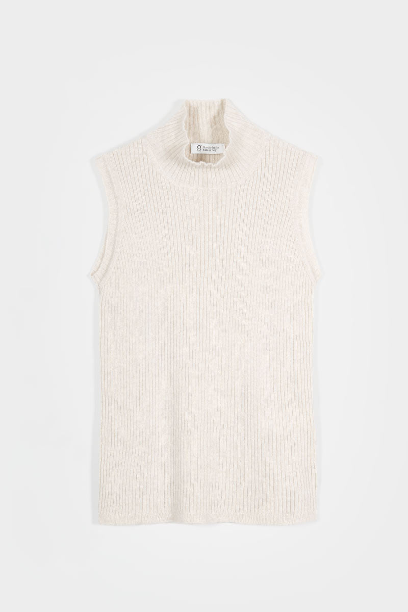 Gilet Donna Collo Alto Lana Riciclata Mariella  - Rifò Lab Moda circolare made in Italy
Beige Papiro