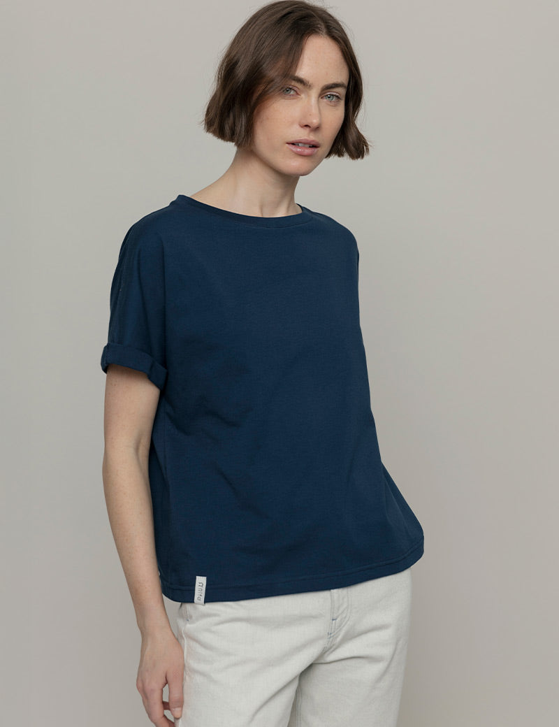 T-Shirt Donna Cotone Rigenerato Cris Blu