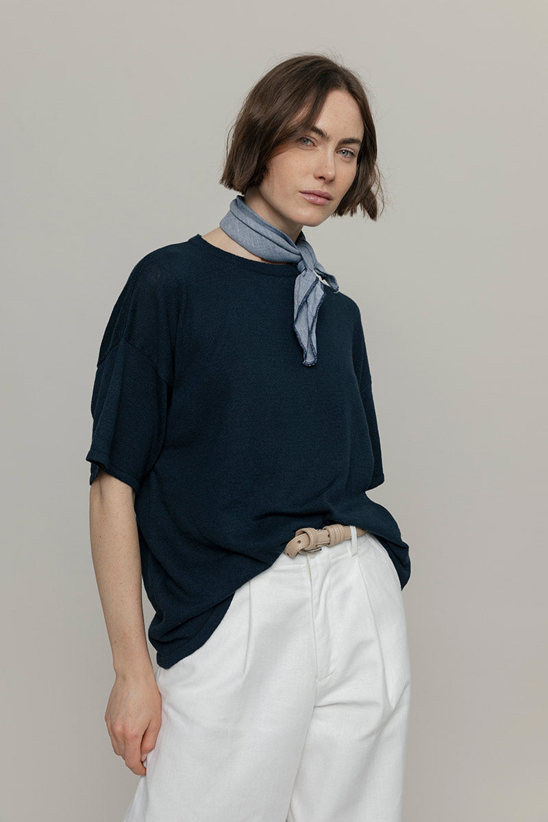 T-shirt in Maglia Donna Lino Riciclato Febe Blu - Rifò