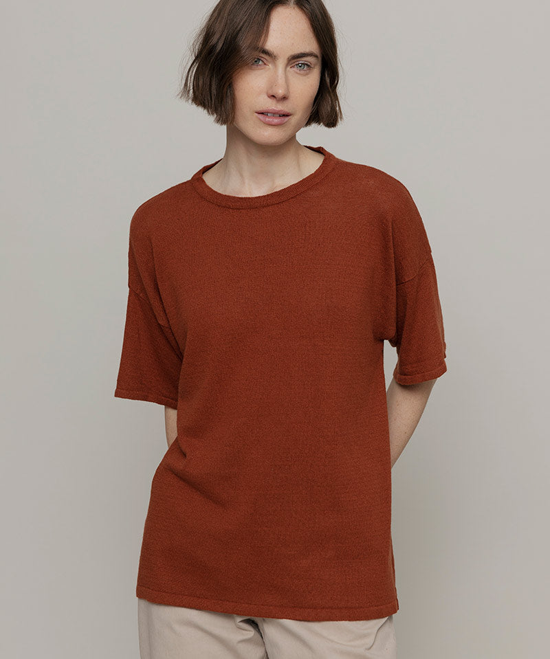 T-Shirt Lino Riciclato Donna Febe Marrone
