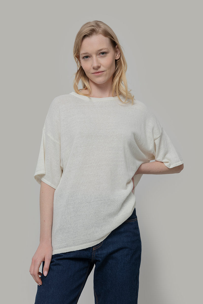 T-shirt in Maglia Donna Lino Riciclato Febe Bianco - Rifò
